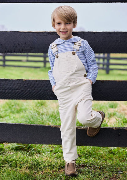 Little English Peter Pan Shirt - Gray Blue Gingham