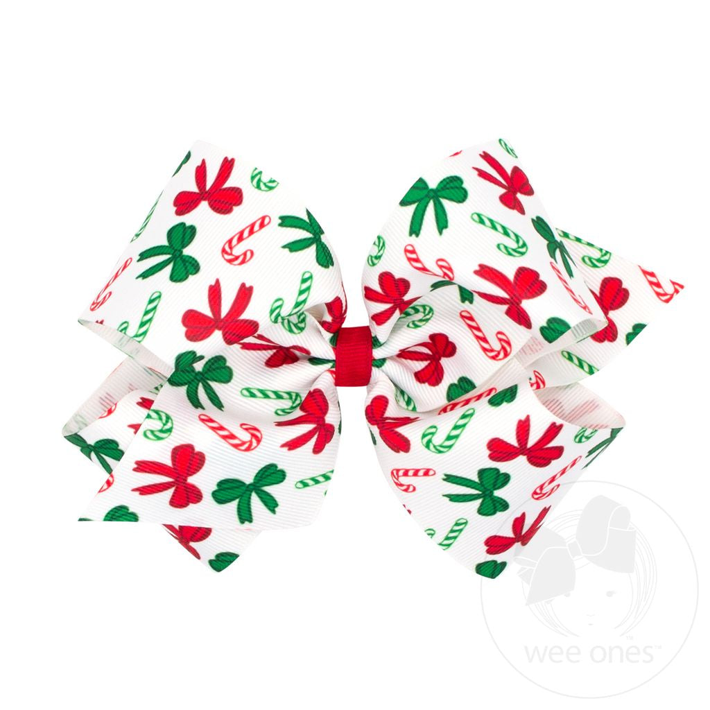 Wee Ones King Christmas Candy Cane Print Hair Bow