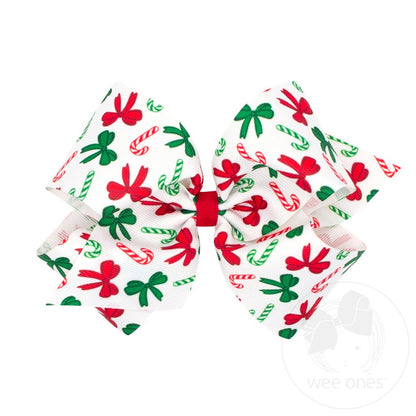 Wee Ones King Christmas Candy Cane Print Hair Bow
