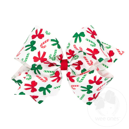 Wee Ones King Christmas Candy Cane Print Hair Bow