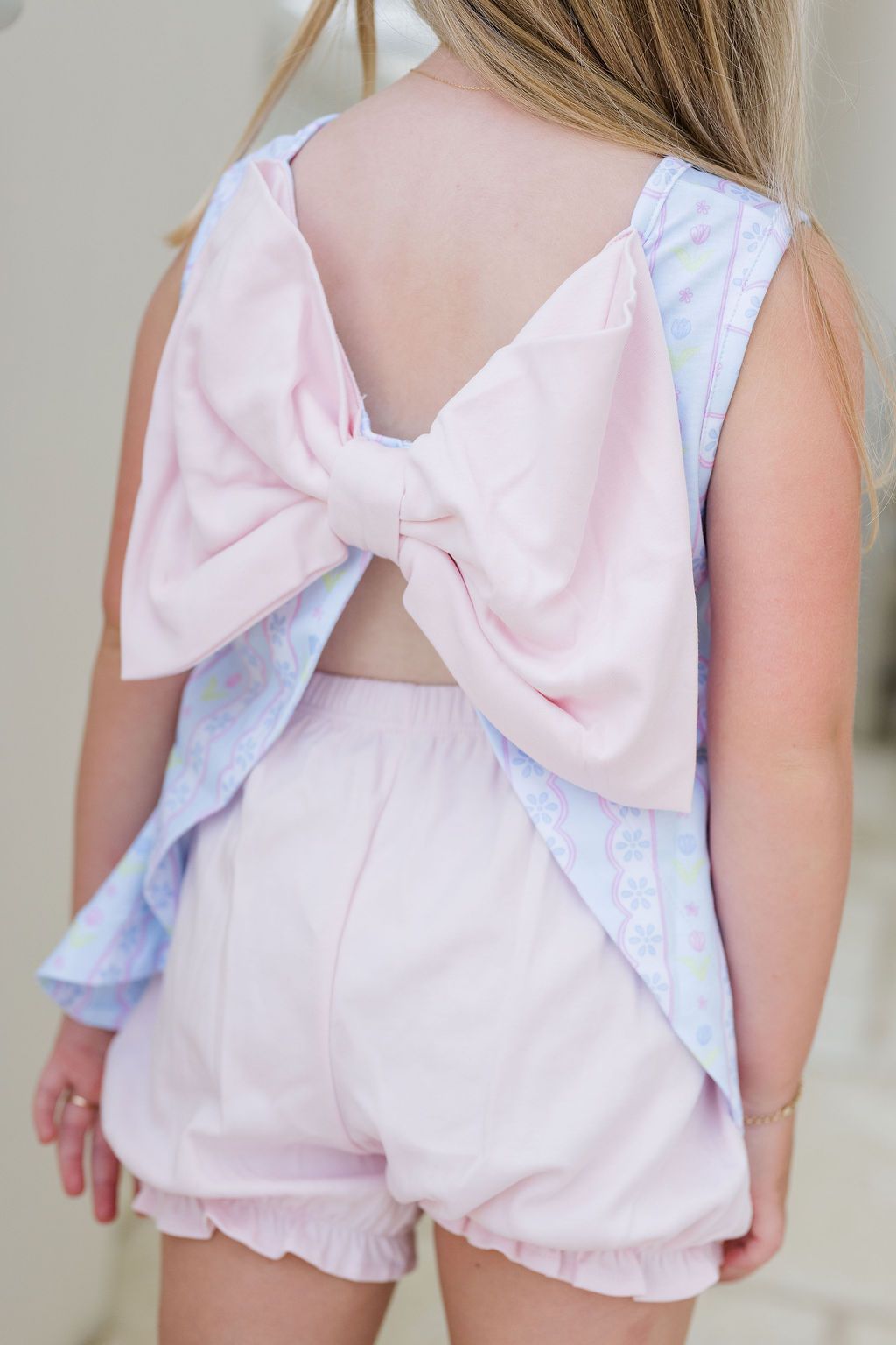 Lottie Blue Floral Scallop Back Bow Bloomer Set - Persnickety Shop