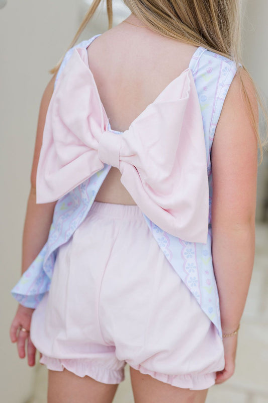 Lottie Blue Floral Scallop Back Bow Bloomer Set - Persnickety Shop