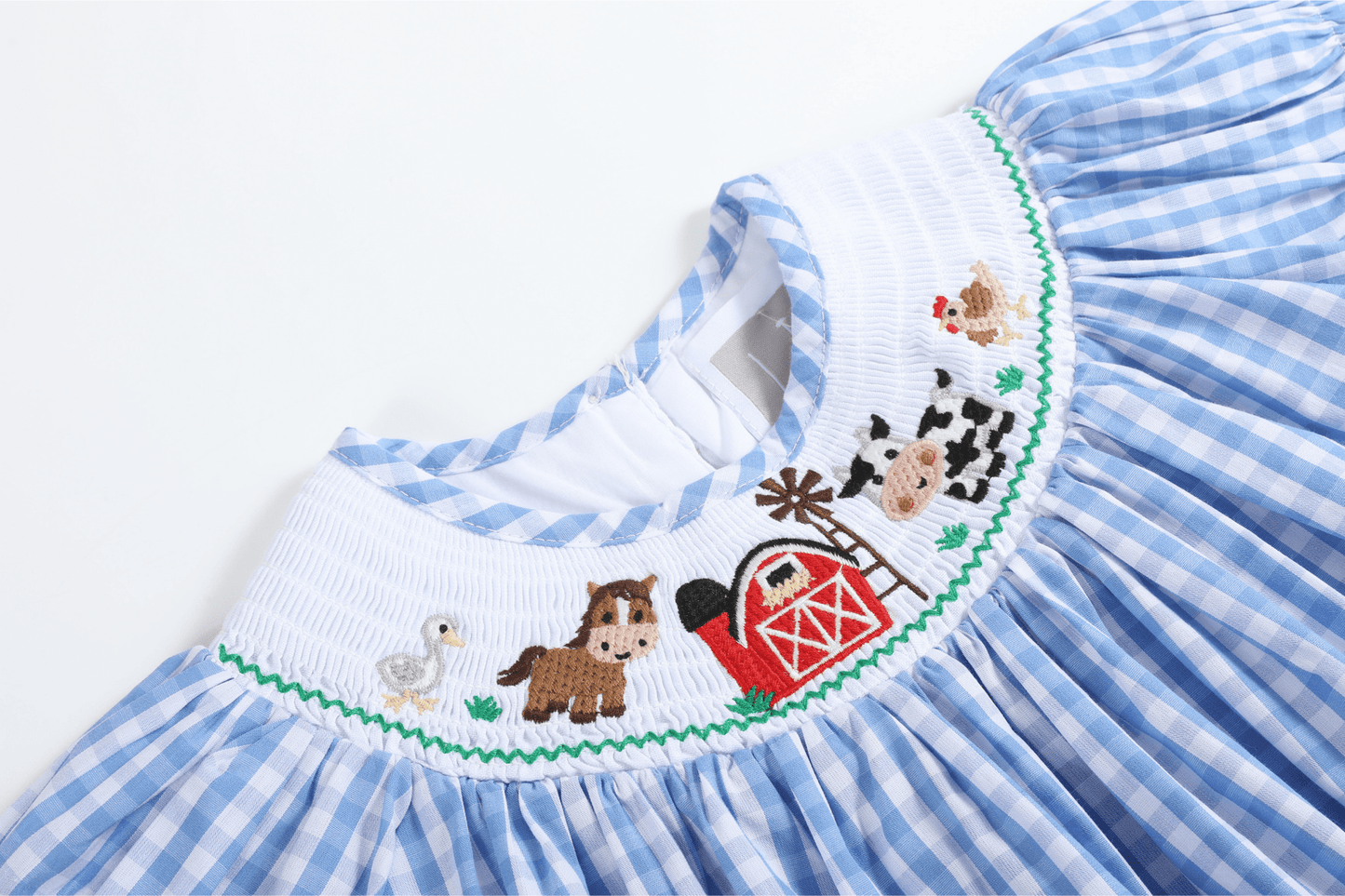 Blue Gingham Farm Smocked Bishop Dress - Persnickety Shop