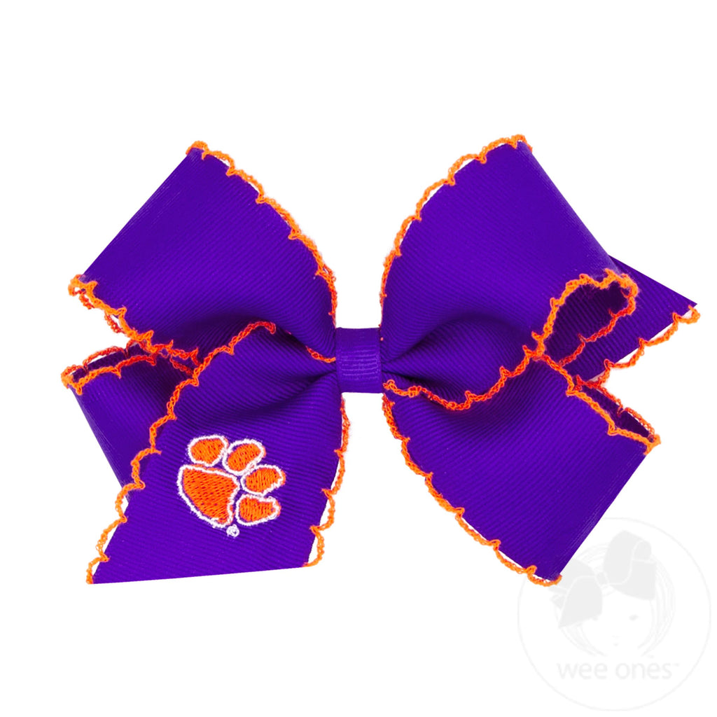 CLEMSON Medium Grosgrain Hair Bow with Moonstitch Edge and Embroidered Collegiate Logo