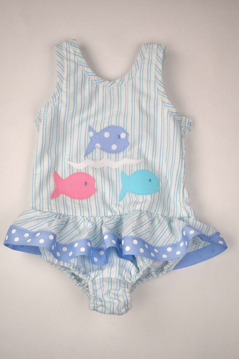 Seersucker Fish Appliqué Swim Collection – Boys & Girls by Funtasia Too! - Persnickety Shop