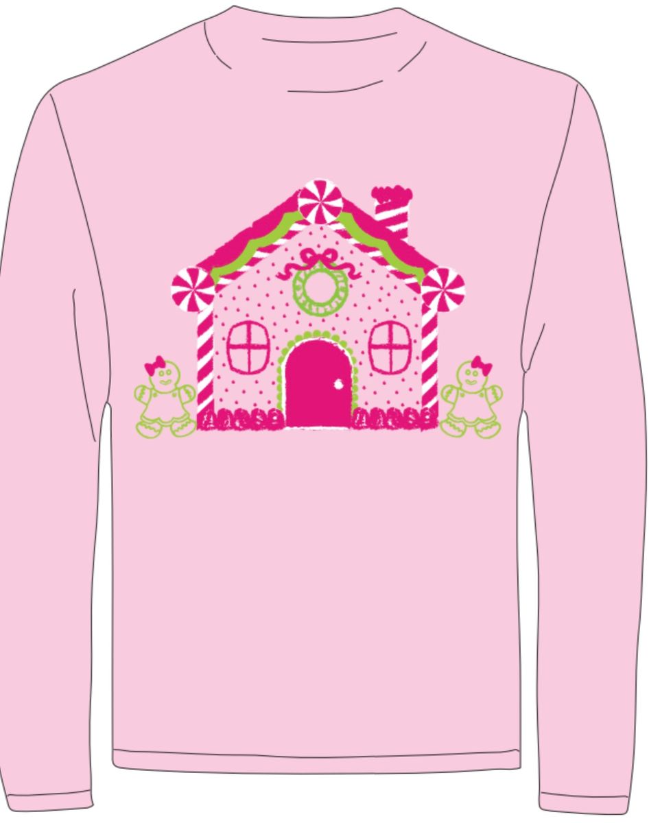 Mustard & Ketchup Kids *Pre-Order* Long-Sleeve Pink Gingerbread House T-Shir