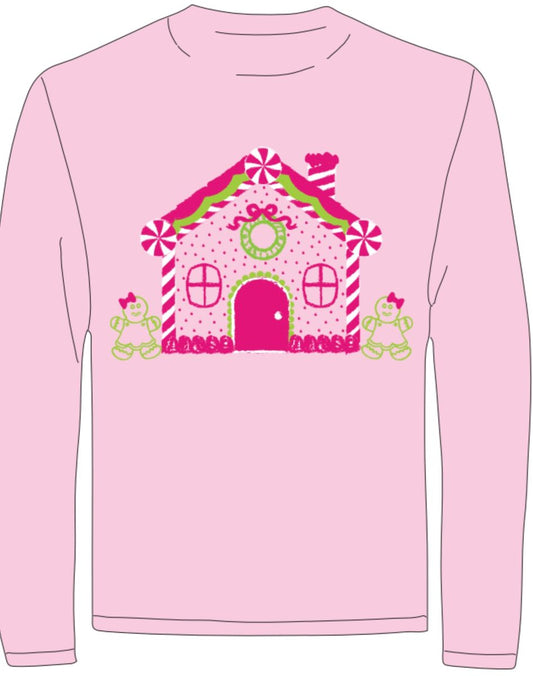 Mustard & Ketchup Kids *Pre-Order* Long-Sleeve Pink Gingerbread House T-Shir