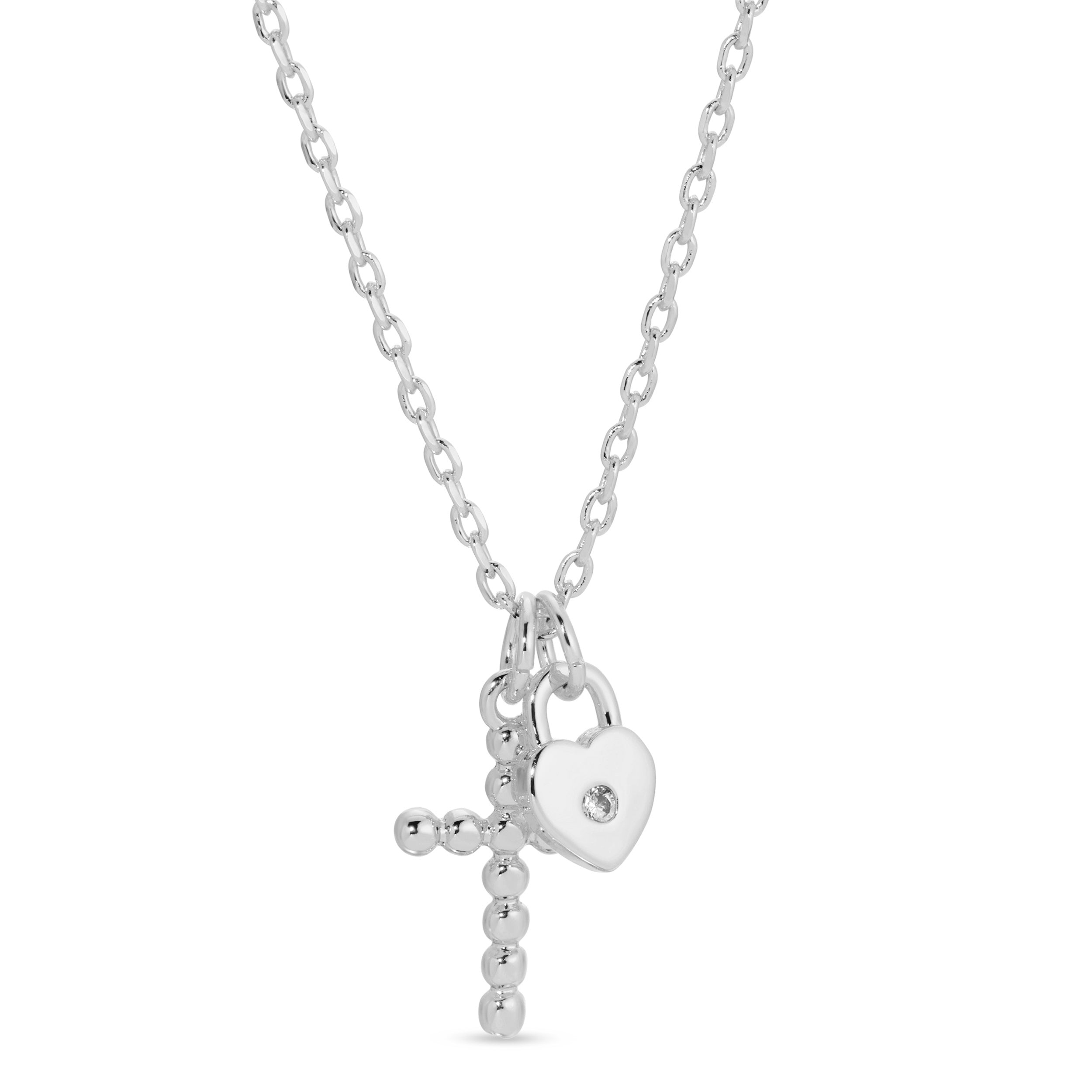 Silver Cross and Heart Pendant Necklace - Persnickety Shop