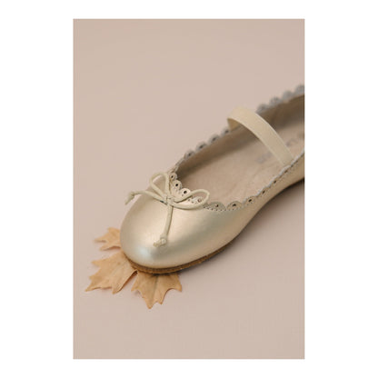 L'Amour GIRLS ELIZA SCALLOPED LEATHER BALLERINA FLAT GOLD