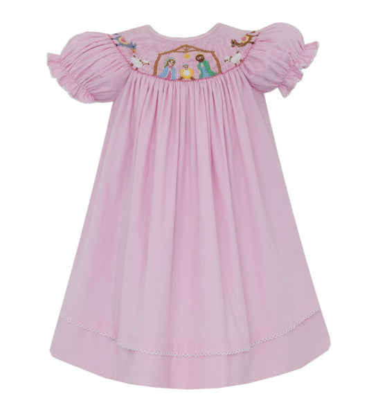 Anavini  *PRE-ORDER* NATIVITY GIRL´S - Pink Corduroy girl´s bishop S/S