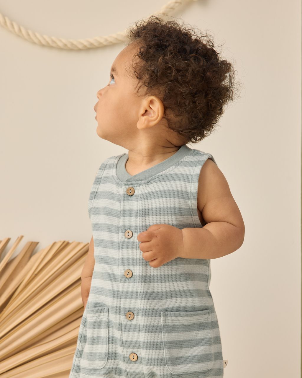 SUMMER WAFFLE JUMPSUIT SEA GREEN STRIPE - Persnickety Shop