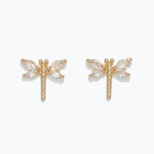 Earrings-Dragonfly w Clear Crystals