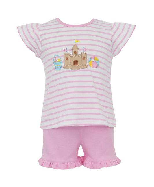 SAND CASTLE GIRL´S- Pink knit stripe short set - Persnickety Shop