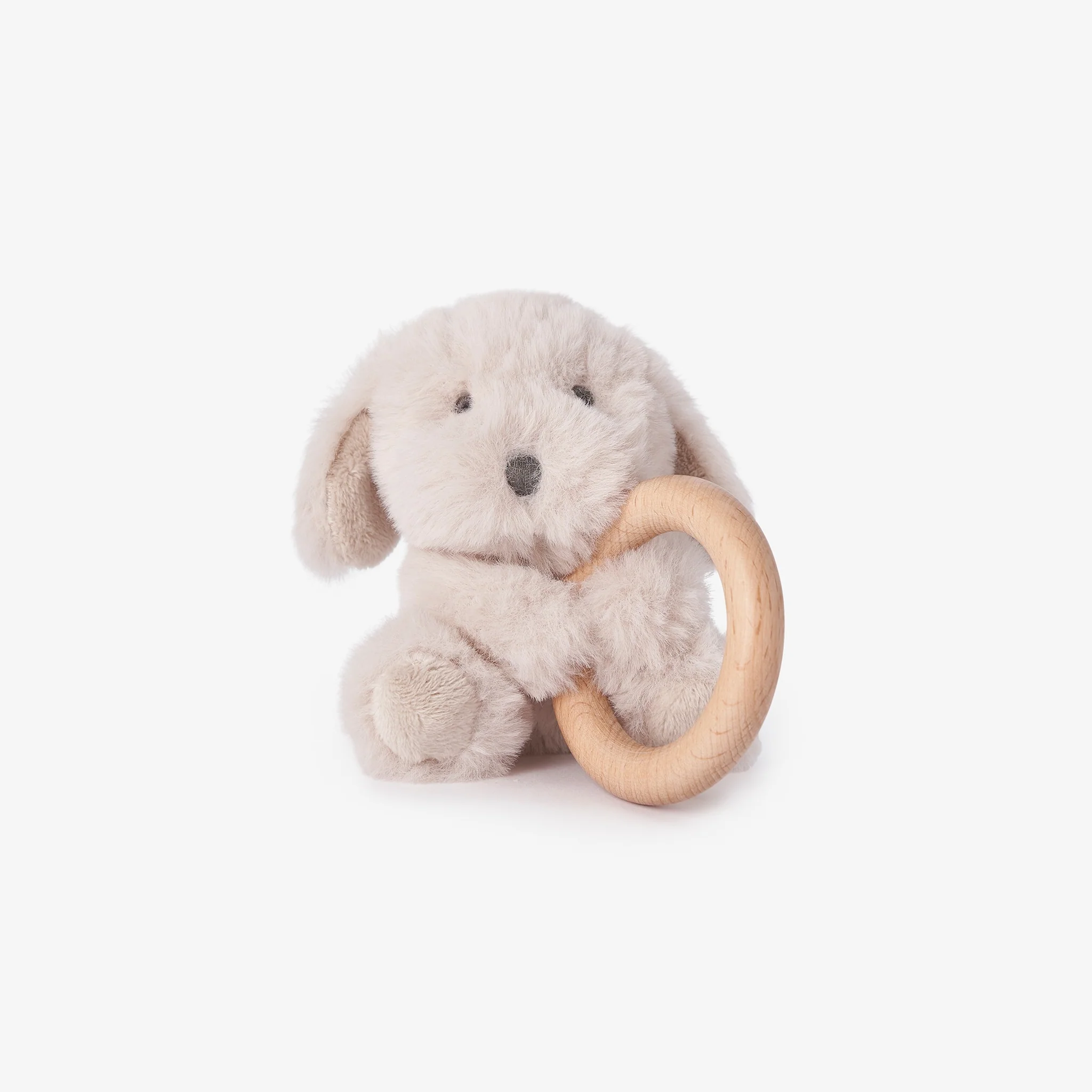 PUPPY PLUSH WOODEN RING RATTLE