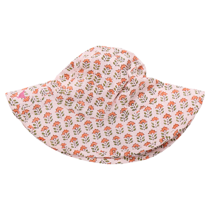 Baby Girls Sun Hat - Pink Prairie Block Print - Persnickety Shop