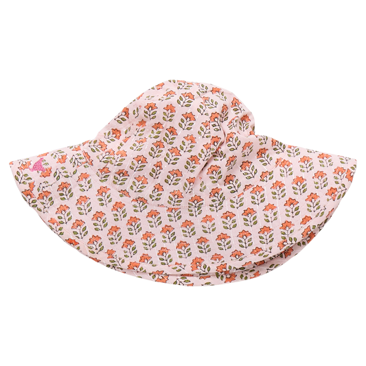Baby Girls Sun Hat - Pink Prairie Block Print - Persnickety Shop