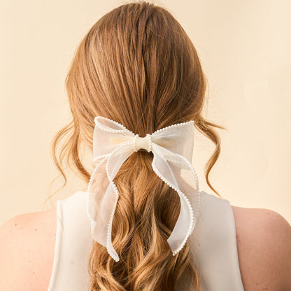Cream Sheer Pearl Hair Bow - Persnickety Shop