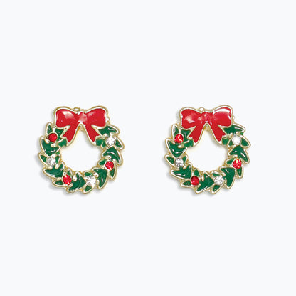Earrings-Enameled Wreaths w Crystal