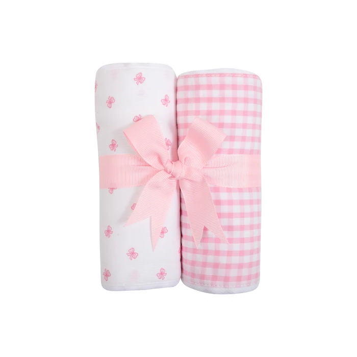 3 Marthas Pink Bow Set of Two Fabric Burps