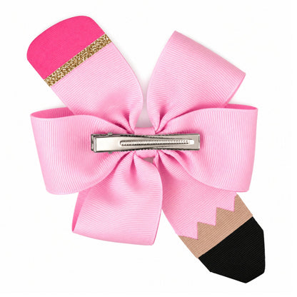 Pencil Back-to-School Hair Bow PINK