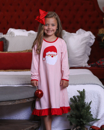 PRE-ORDER |Santa Face Pink Gingham Dress Jellybean by Smock Candy - Persnickety Shop
