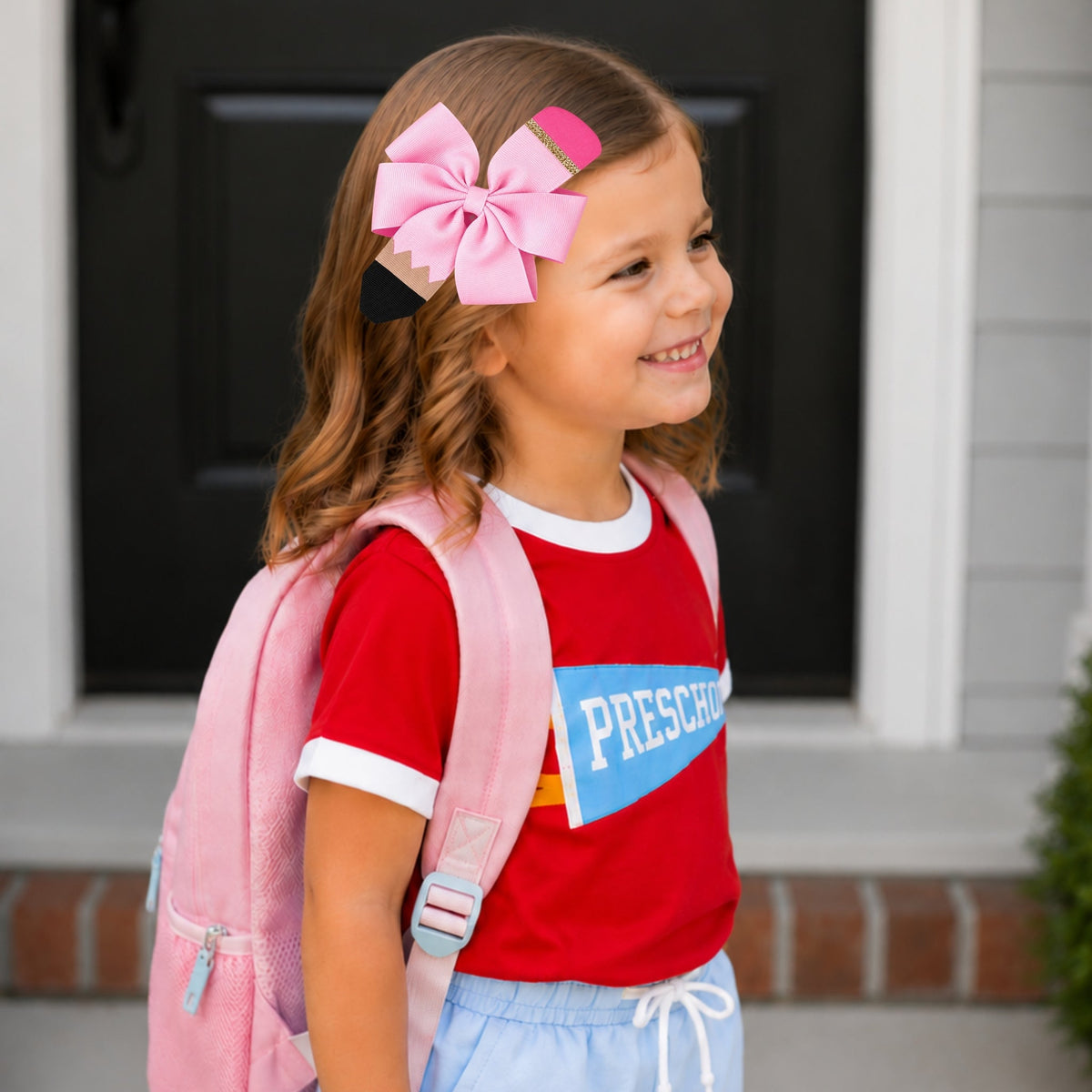 Pencil Back-to-School Hair Bow PINK