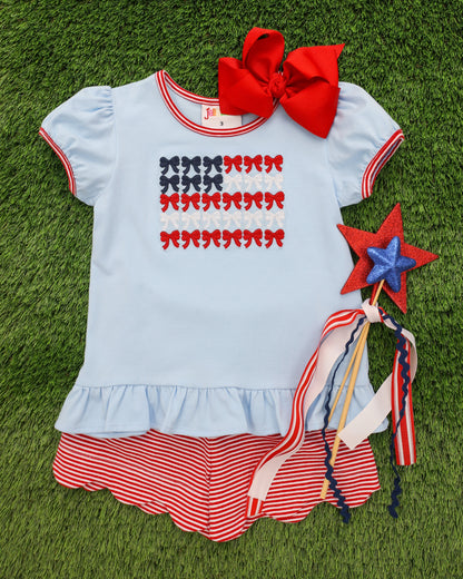 Jellybean Girl's Red, White, and Bows Scallop Short Set
