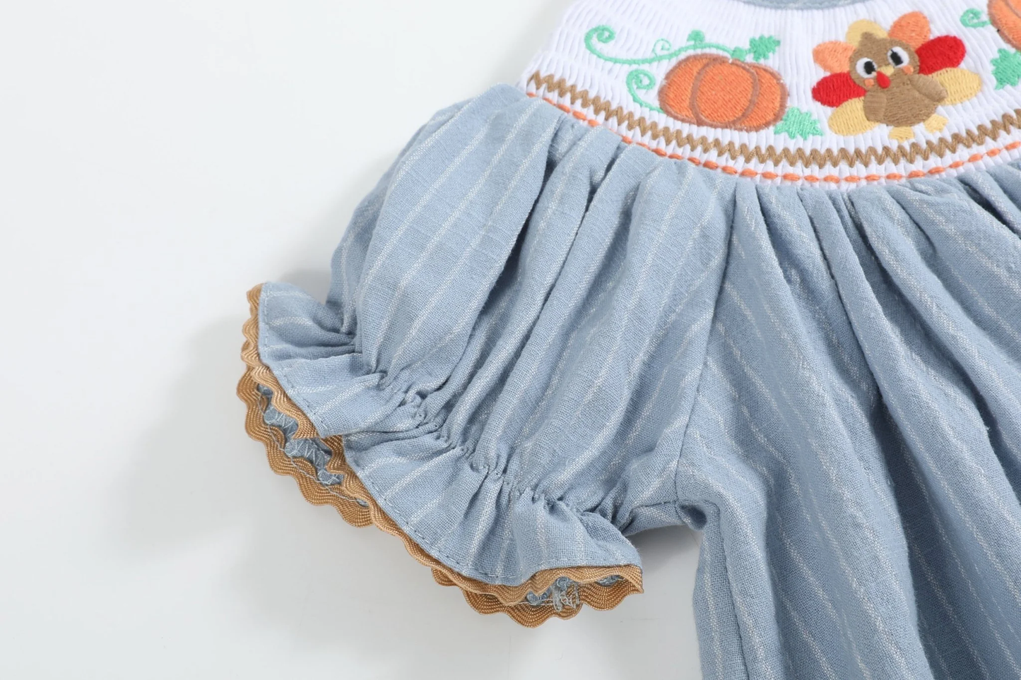 Light Blue Pinstripe Turkey Smocked Bishop Dress - Persnickety Shop