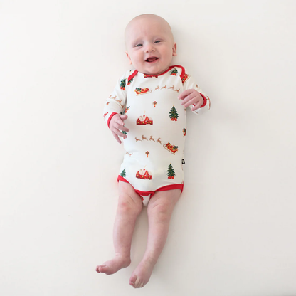 Kyte Baby Long Sleeve Bodysuit in Santa Sleigh - Persnickety Shop