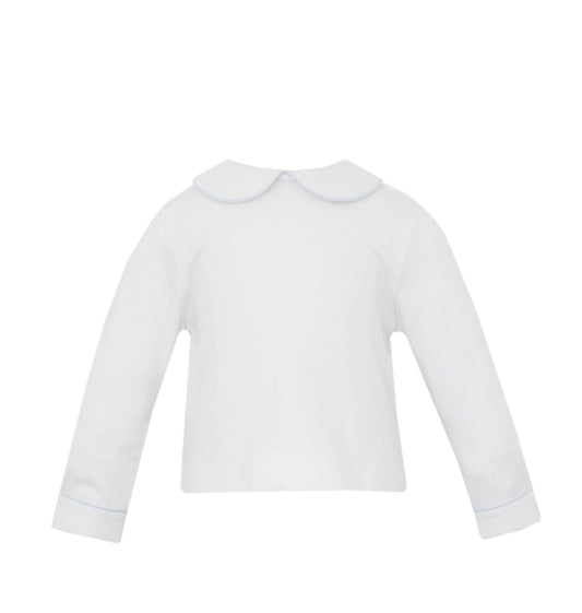 Petit Bebe KNIT SHIRT - White knit Peter Pan Boy´s Shirt W/ Lt.Blue Pipping L/S - Persnickety Shop