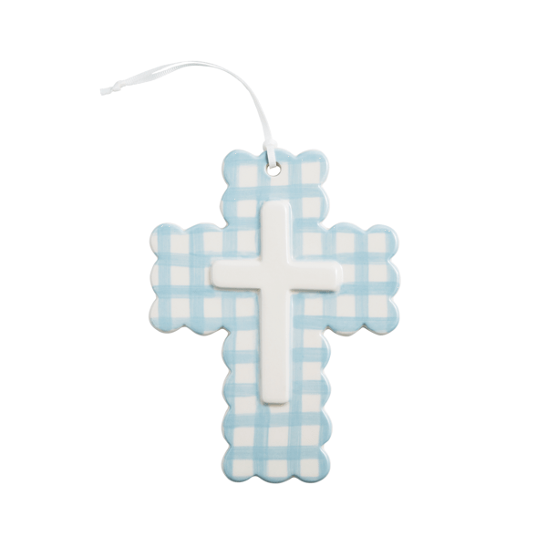 BLUE CERAMIC GINGHAM CROSS - Persnickety Shop