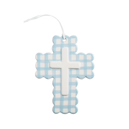 BLUE CERAMIC GINGHAM CROSS - Persnickety Shop