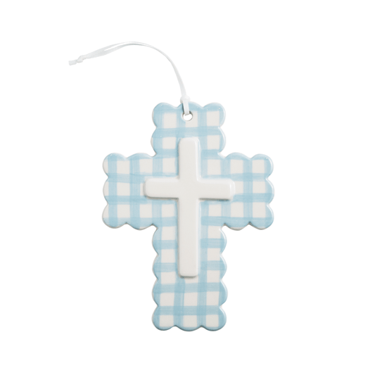 BLUE CERAMIC GINGHAM CROSS - Persnickety Shop