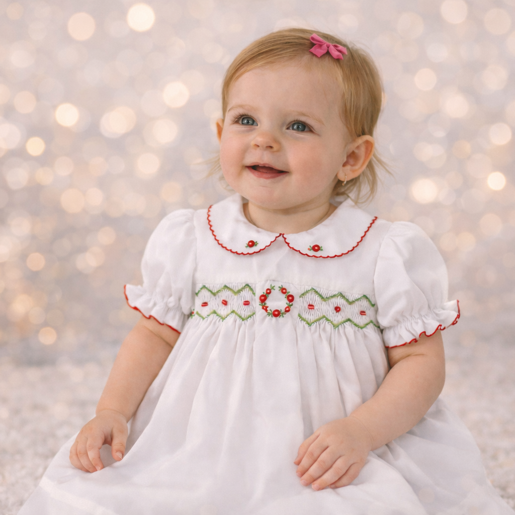 PETIT AMI Embroidered Holiday Smocked Dress