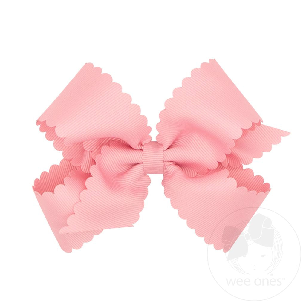 MEDIUM Grosgrain Hair Bow Scalloped Edge PEONY