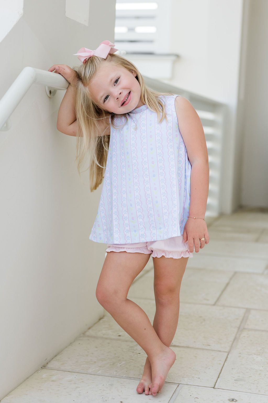 Lottie Blue Floral Scallop Back Bow Bloomer Set - Persnickety Shop