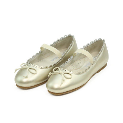 L'Amour GIRLS ELIZA SCALLOPED LEATHER BALLERINA FLAT GOLD