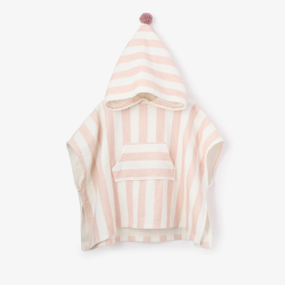 PINK STRIPE HOODED TERRY PONCHO