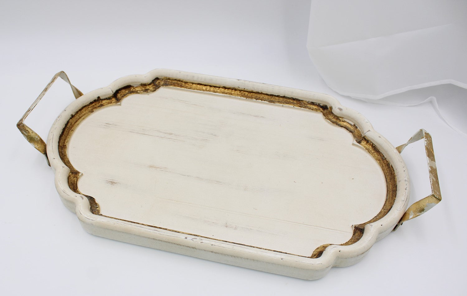 20.25x11.75" Wood Tray, White with Antiqued Gold Trim - Persnickety Shop