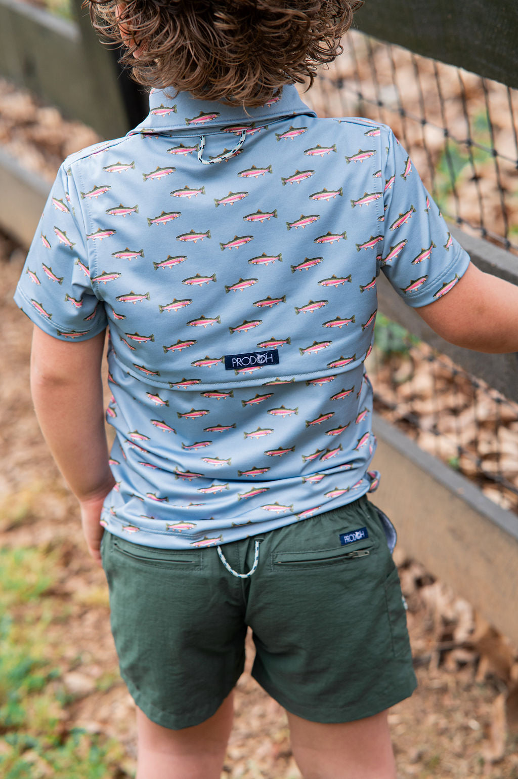 PRODOH Boy's Short Sleeve Pro Performance Polo in Rainbow Trout Print