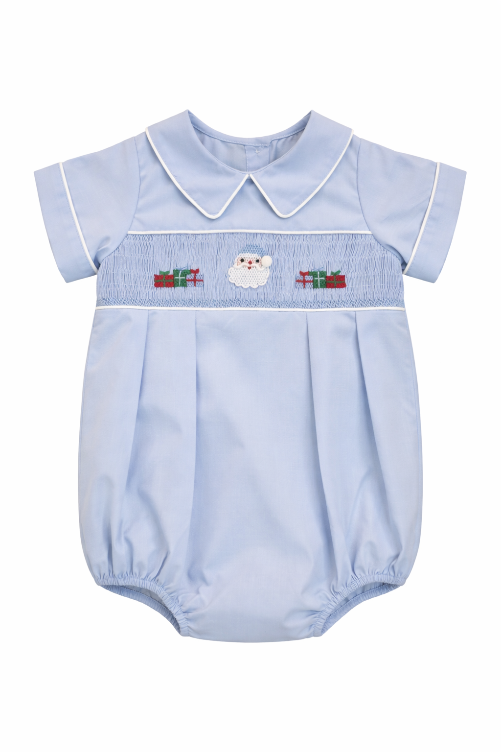 SWEET DREAMS BOYS SANTA & PRESENTS BLUE SMOCKED BUBBLE