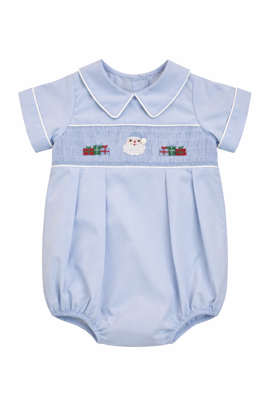 SWEET DREAMS BOYS SANTA & PRESENTS BLUE SMOCKED BUBBLE