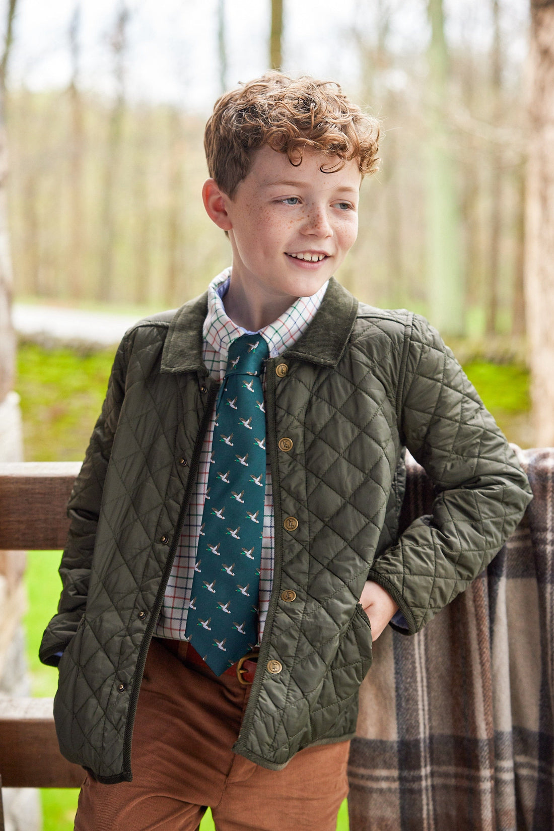 Little English Neck Tie - Hunter Green Geo