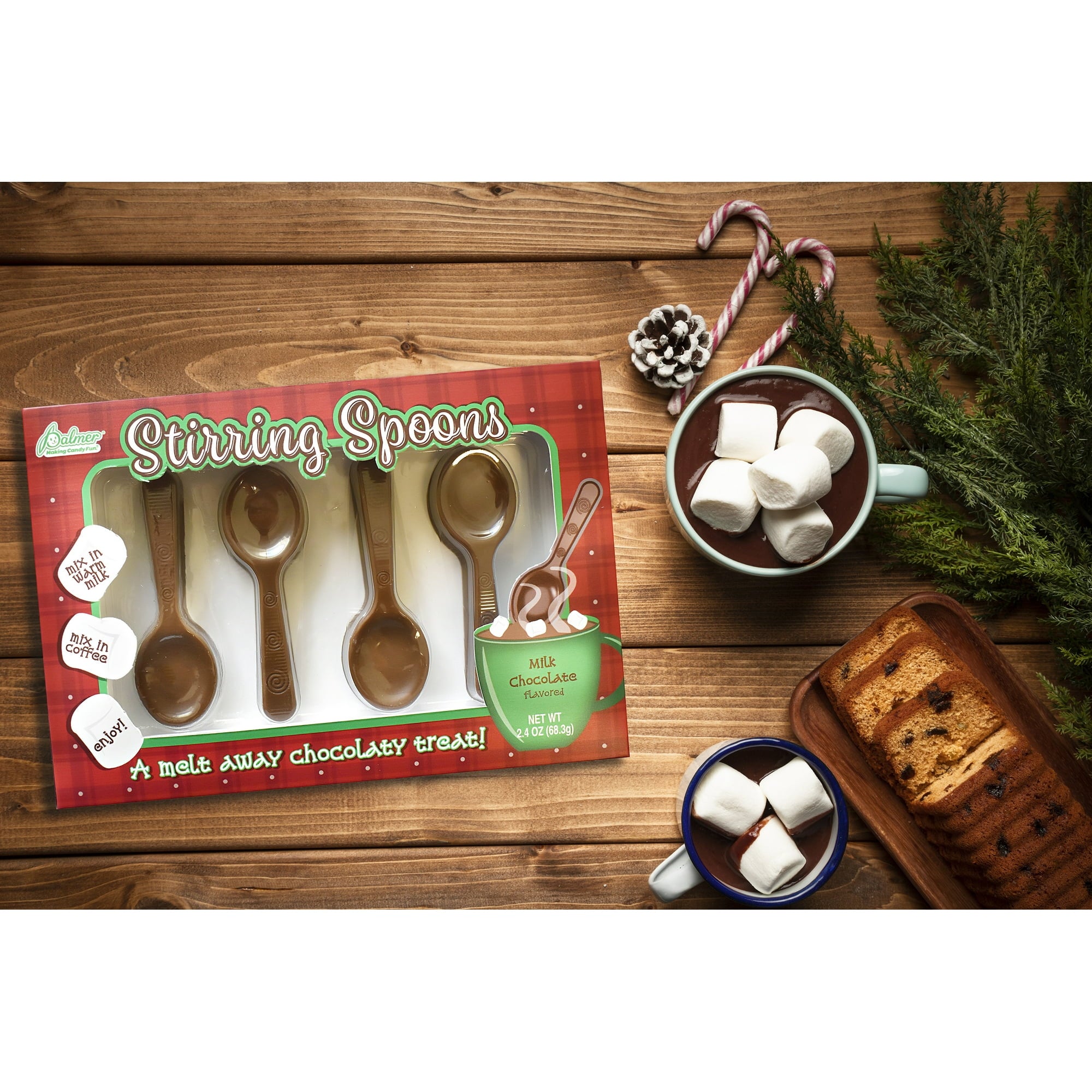 R.M. Palmer Holiday Stirring Spoons, Milk Chocolate Flavor, 4 Count