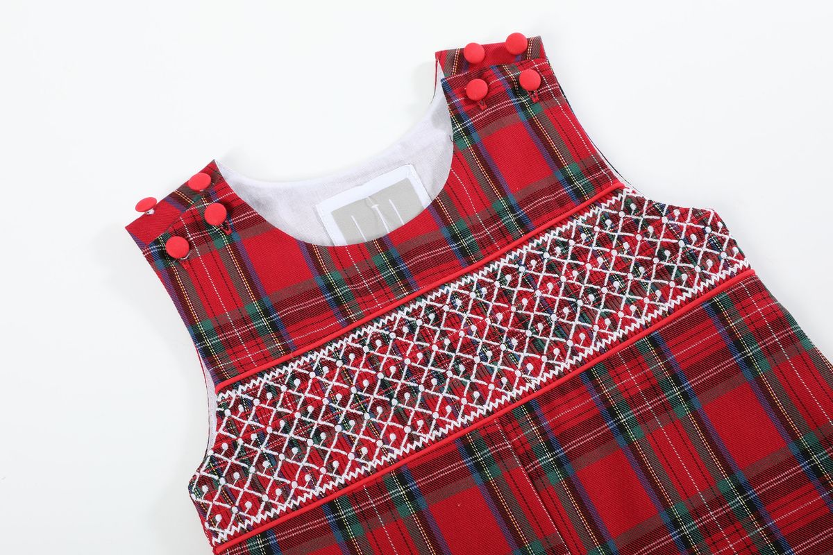 Lil Cactus *Pre-Order* Red and Green Christmas Plaid Smocked Jon Jon