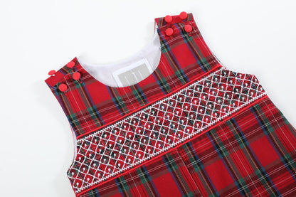 Lil Cactus *Pre-Order* Red and Green Christmas Plaid Smocked Jon Jon