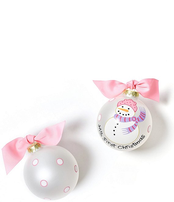 Coton Colors MY FIRST CHRISTMAS WITH SNOWMAN GIRL GLASS ORNAMENT