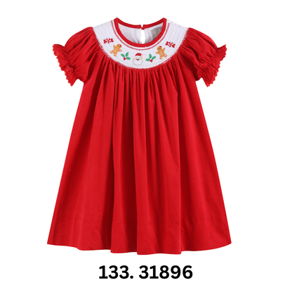 Lil Cactus Red Velvet Christmas Smocked Bishop Dress