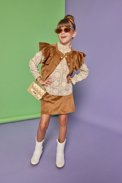 Bisby Mini Skort - Brown Faux Suede