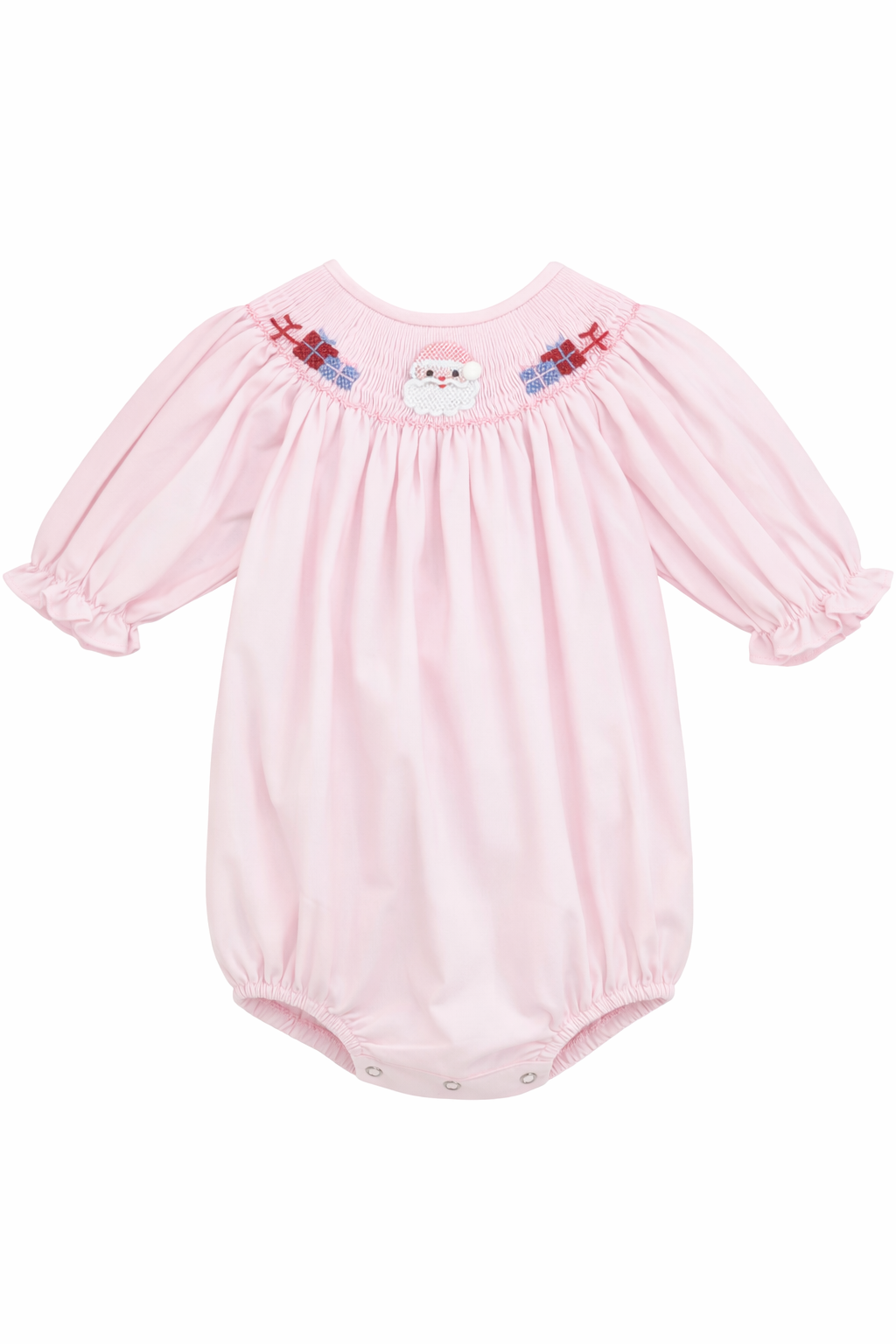 SWEET DREAMS SANTA & PRESENTS PINK SMOCKED BUBBLE
